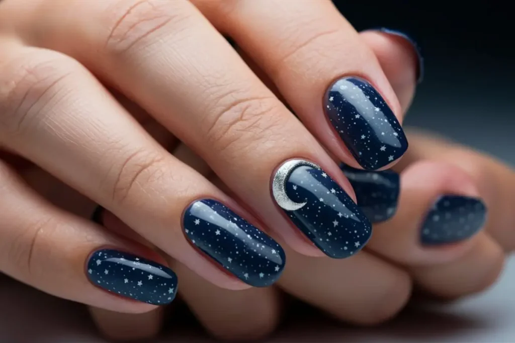 a beautiful Space-Out design on short nails