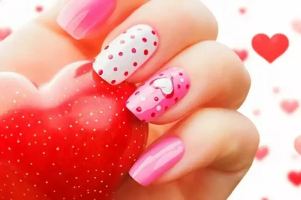 big heart design on short nails